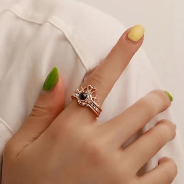 Design Adjustable Ring, I00 Language Written I Love You Rings Cubic Zirconia Rose Gold Combo Rings Women Girl Couple Rings Valentine Fancy Party Wear