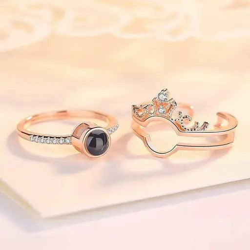 Design Adjustable Ring, I00 Language Written I Love You Rings Cubic Zirconia Rose Gold Combo Rings Women Girl Couple Rings Valentine Fancy Party Wear