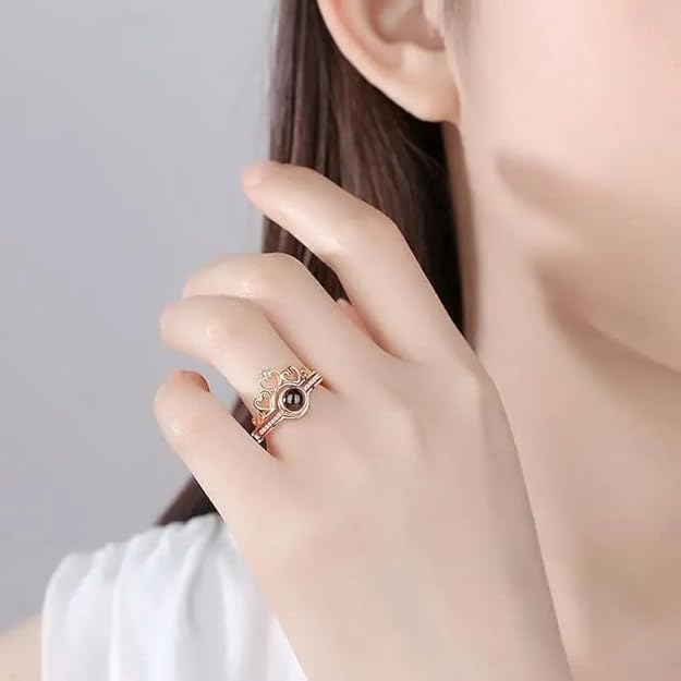 Design Adjustable Ring, I00 Language Written I Love You Rings Cubic Zirconia Rose Gold Combo Rings Women Girl Couple Rings Valentine Fancy Party Wear
