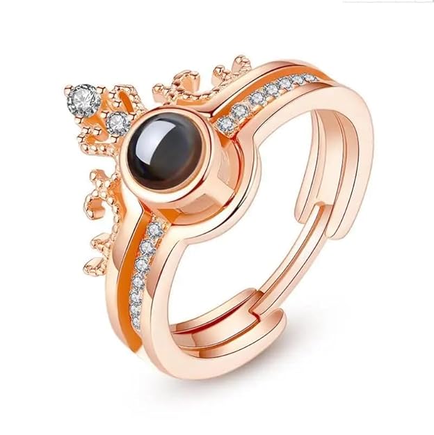 Design Adjustable Ring, I00 Language Written I Love You Rings Cubic Zirconia Rose Gold Combo Rings Women Girl Couple Rings Valentine Fancy Party Wear