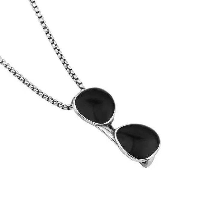Stainless Steel Sunglasses Pendant Necklace with Box Chain Black Unisex for Mens size 24"
