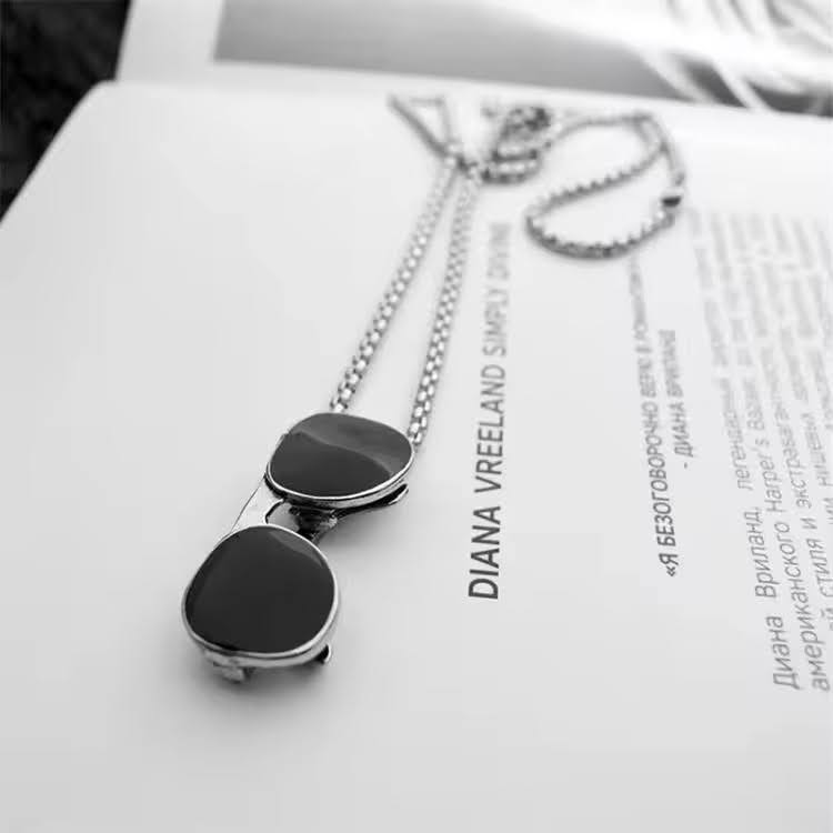 Stainless Steel Sunglasses Pendant Necklace with Box Chain Black Unisex for Mens size 24"