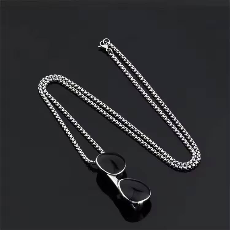 Stainless Steel Sunglasses Pendant Necklace with Box Chain Black Unisex for Mens size 24"