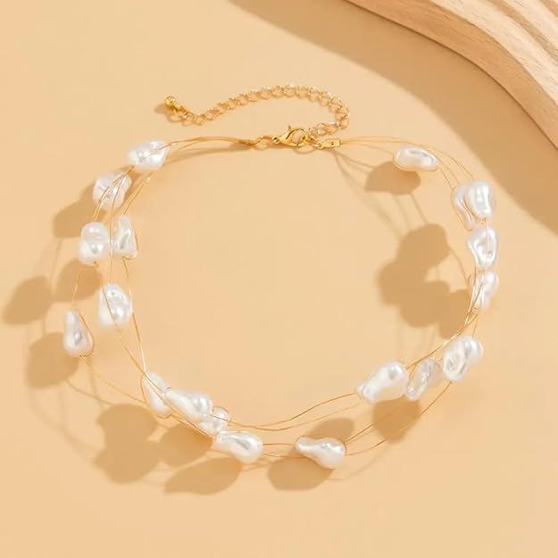 Unique Design Pearl Exquisite Necklace White 18K Gold Anti Tarnish Pearl Layer Necklace For Women