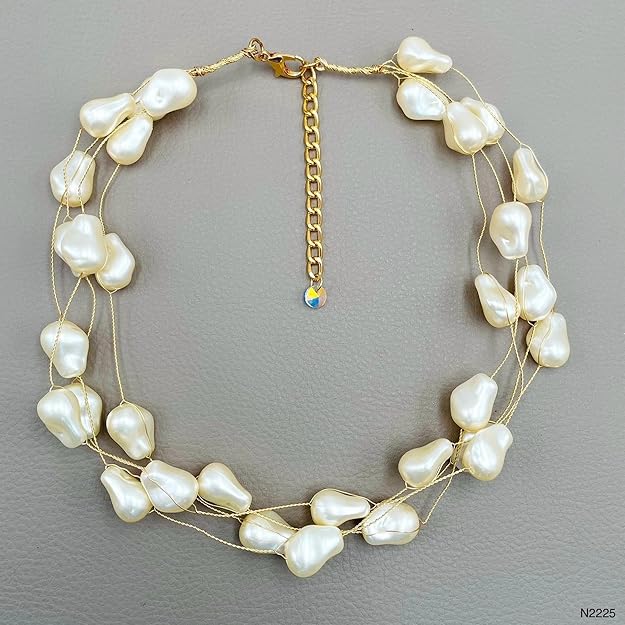 Unique Design Pearl Exquisite Necklace White 18K Gold Anti Tarnish Pearl Layer Necklace For Women