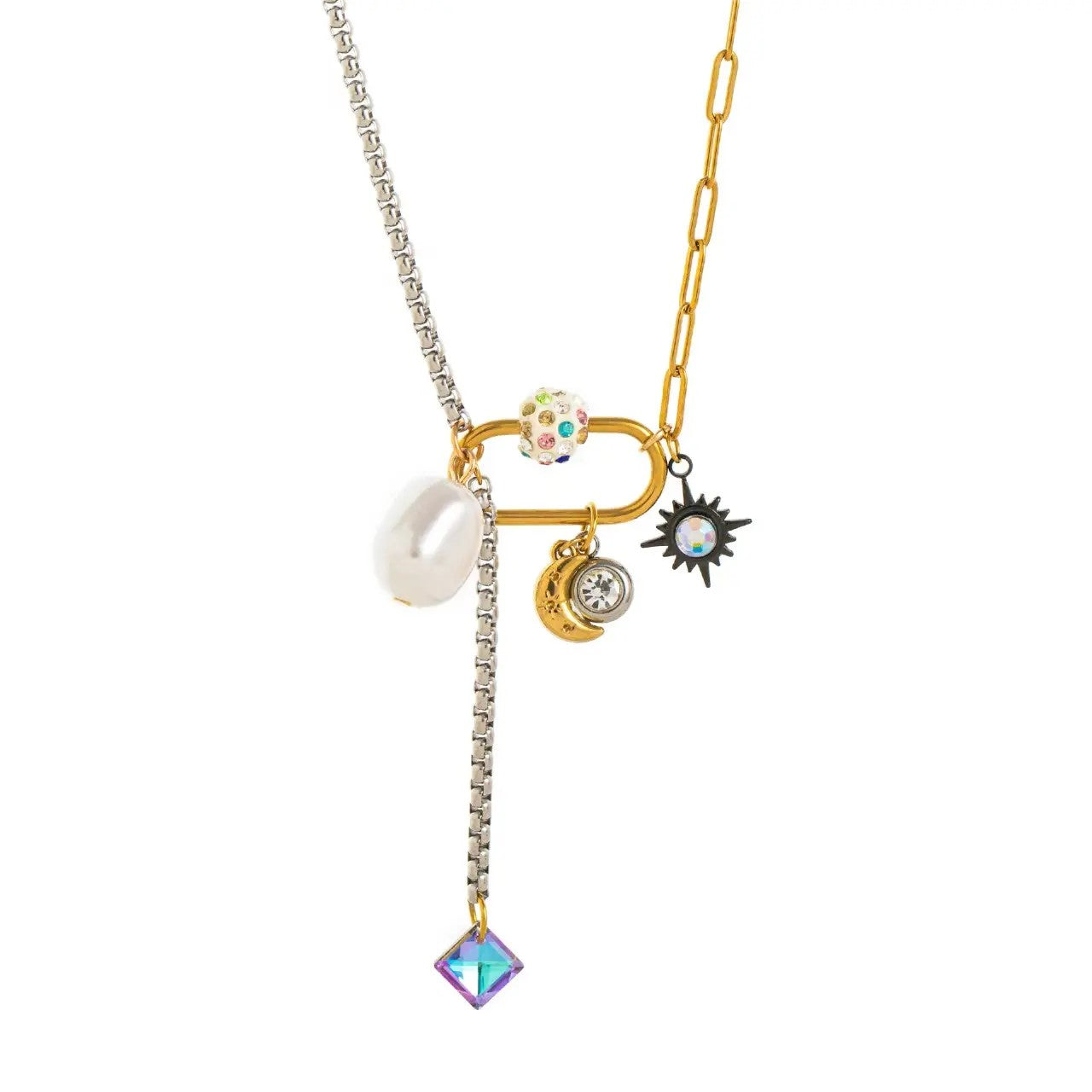 Unique Design Trendy Golden Plated Stainless Steel Hoop Pendant Choker Freshwater Pearl Necklace for Women Girl