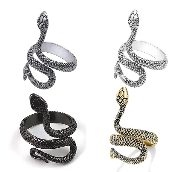 vintage_set of_4_combo_snake_adjustable_ring_glamshell_1