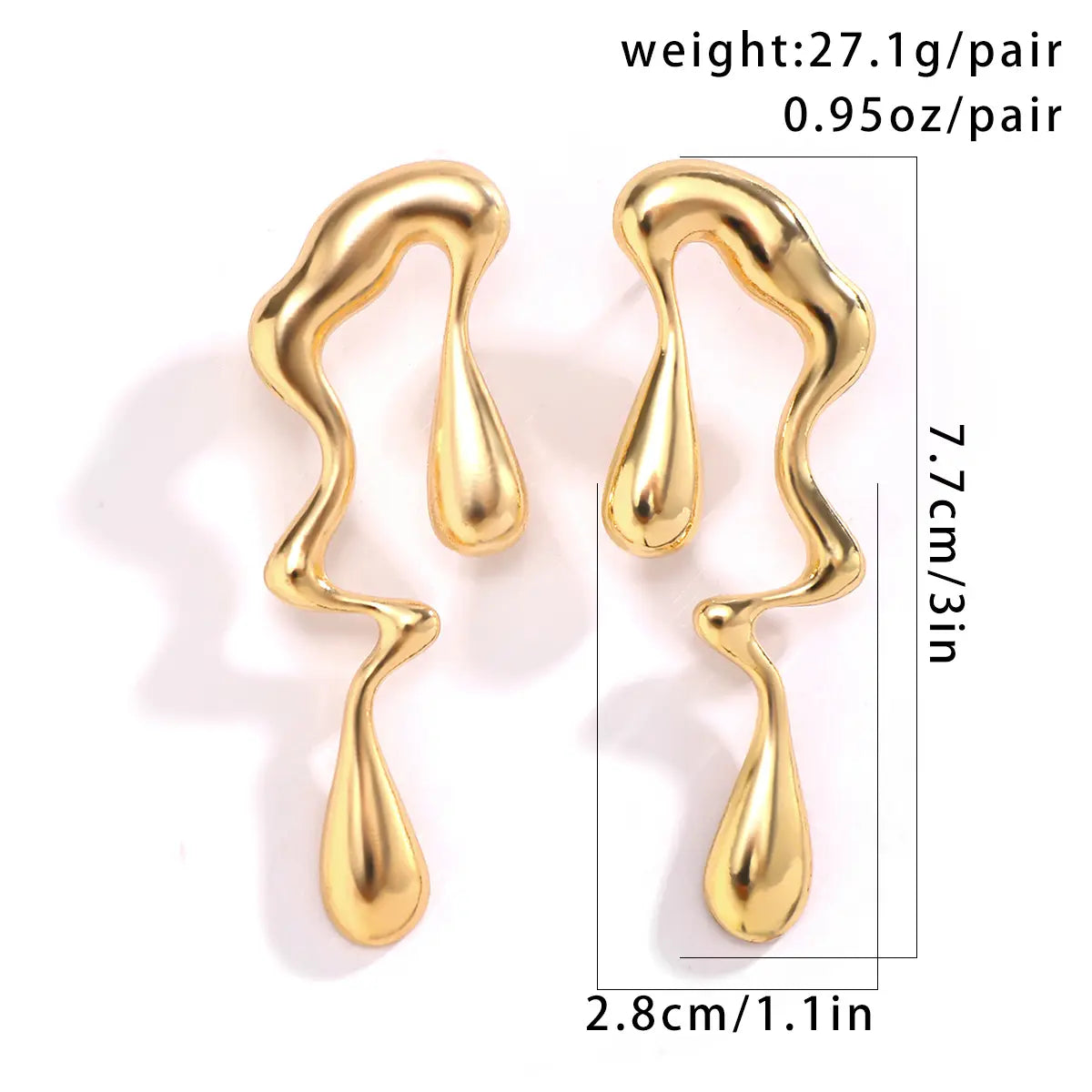 Liquid Metal Water Droplet Earrings Irregular Fluid Cool Girl Minimalist Geometric Stud Earrings Ear Drops Statement Fashion Jewellery for Women (Gold)