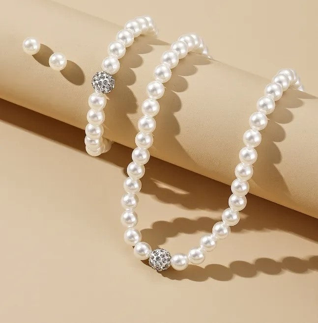 Pearl Necklace White Round Simulated Shell Pearl Necklace Bracelet Earrings 6/8MM Choker Pearl Necklace Set for Women Girls