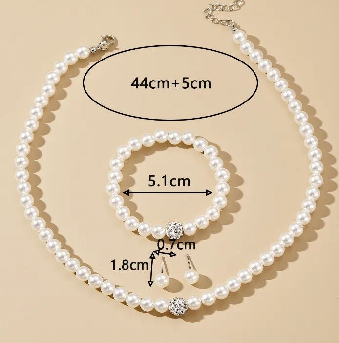 Pearl Necklace White Round Simulated Shell Pearl Necklace Bracelet Earrings 6/8MM Choker Pearl Necklace Set for Women Girls