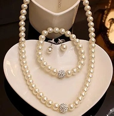 Pearl Necklace White Round Simulated Shell Pearl Necklace Bracelet Earrings 6/8MM Choker Pearl Necklace Set for Women Girls